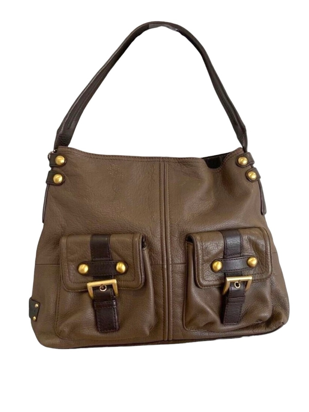 Tignanello Brown Soft Leather Shoulder Bag many compartments Dual Front Pockets
